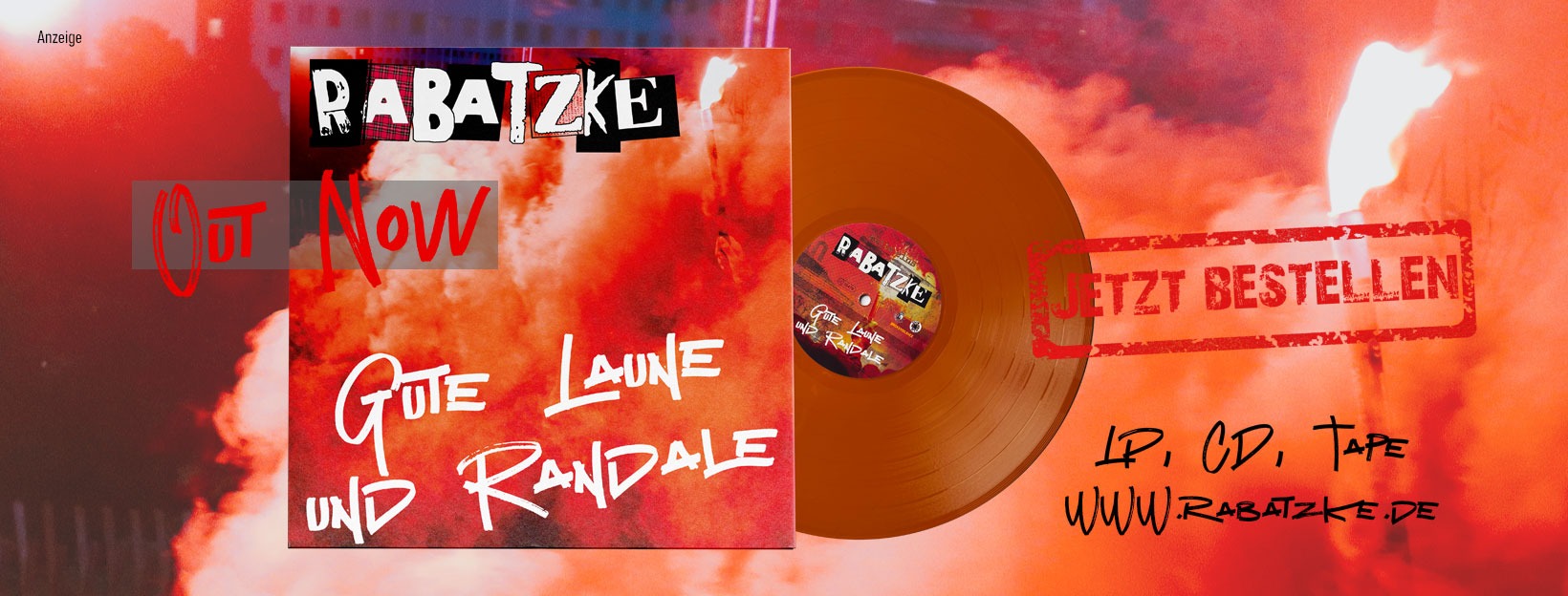 Ankündigung: Das neue Album von Rabatzke "Gute Laune und Randale". Als Vinyl, CD, Tape oder Stream.